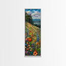 Wildflowers In Bloom, Framed Canvas Print, Skinny Panoramic Landscape Painting, Beautiful Wall Art, Gift Idea For Her, Housewarming