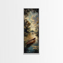 Antique Canoe Framed Canvas Print, lake House Decor, Lake Life Wall Art, Tall Wall Art For Small Spaces