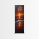 Reflective Lake Sunset Peaceful Nature Scene Farmhouse Bedroom Art Framed Canvas Print Tall Art Japanese Style Art