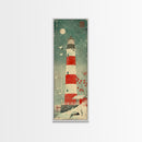 Japanese Woodblock Print Of A Traditional Lighthouse Surrounded By Seagulls Framed Canvas Print Ready To Hang For Wall Art Decor