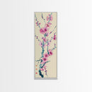 Plum Blossom Branch in Japanese Skinny Art with Delicate Pink Flowers – Framed Canvas Print