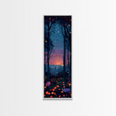 Majestic Nightfall Amidst Illuminated Trees Skinny Art Tall Art Framed Canvas Print Japanese Style Art Ukiyo-e Art Wood Block Print Tranquil Decorative