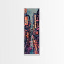 Vibrant Cityscape With Colorful Street Signs Skinny Art Tall Art Framed Canvas Print Japanese Style Art Ukiyo-e Art Wood Block Print Urban Energetic