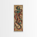 Vintage Canvas Print With Vibrant Octopus Design Ukiyo-e Wall Art Wood Block Print Tall Art Japanese Style Skinny Art