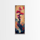 Bonsai Tree With Red Leaves On Gradient Background Wood Block Print Ukiyo-e Wall Art Tall Art Skinny Art Japanese Style