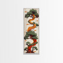 Curved Tree With Green Foliage Ukiyo-e Art Japanese Style Framed Canvas Print Wood Block Print Skinny Art Tall Art