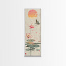 Autumn Maple Leaves Falling Tall Skinny Japanese Wall Art - Framed Canvas Print in Ukiyo-e Style