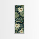 Elegant Japanese Peacock with Blossoms Tall Skinny Framed Canvas Print - Ukiyo-e Art Wall Décor