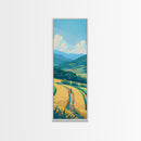 Scenic Countryside Pathway with Fields and Mountains, Skinny Framed Canvas Print for Wall Decor