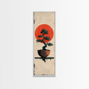 Canvas Print Bonsai Tree Silhouette Against Red Sun, Minimalistic Japanese Style Art For Modern Home, Wall Decoration