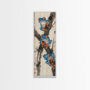 Three Blue Tree Frogs Branches Japanese Tall Wall Art Skinny Framed Canvas Print Ukiyo-e Style