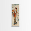 Ukiyo-e Art Of A Boldly Colored Lobster With Intricate Details, Skinny Art, Tall Art, Japanese Style Art, Framed Canvas Print, Wood Block Print