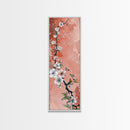 Skinny Art Tall Art Cherry Blossoms Wood Block Print Japanese Style Art With Delicate Branches On Soft Pink Background Framed Canvas Print