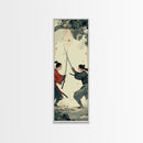 Skinny Art Tall Art Samurai Duel Wood Block Print Japanese Style Art Intense Battle Between Two Warriors Framed Canvas Print