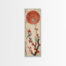 Delicate Birds Perched On Blooming Branch With Red Sun For Traditional Japanese Wall Art Decor Ukiyo-e Style Framed Canvas Print