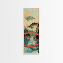 Stunning Mount Fuji With Red Bridge Reflection, Skinny Tall Framed Canvas Print, Feng Shui-Inspired Japanese Style Art For Wall Art