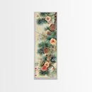 Pine Tree Branches With Blossoms And Pine Cones In Japanese Style Ukiyo-e Art Framed Canvas Print Skinny Art Tall Art
