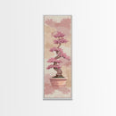 Tall Skinny Art Japanese Style Wood Block Print Potted Bonsai Tree On A Textured Background In Ukiyo-e Style For Framed Canvas Print