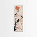 Crows On Bare Tree Branches Against Red Sun Skinny Art Wood Block Print Japanese Style Art Framed Canvas Print Tall Art Ukiyo-e Art