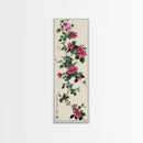 Pink Hibiscus Flowers On Branch Skinny Art Wood Block Print Japanese Style Art Framed Canvas Print Tall Art Ukiyo-e Art