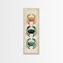 Coastal Crabs Skinny Art Tall Art Japanese Ukiyo-e Inspired Nautical Framed Canvas Print for Beach House or Ocean Lovers