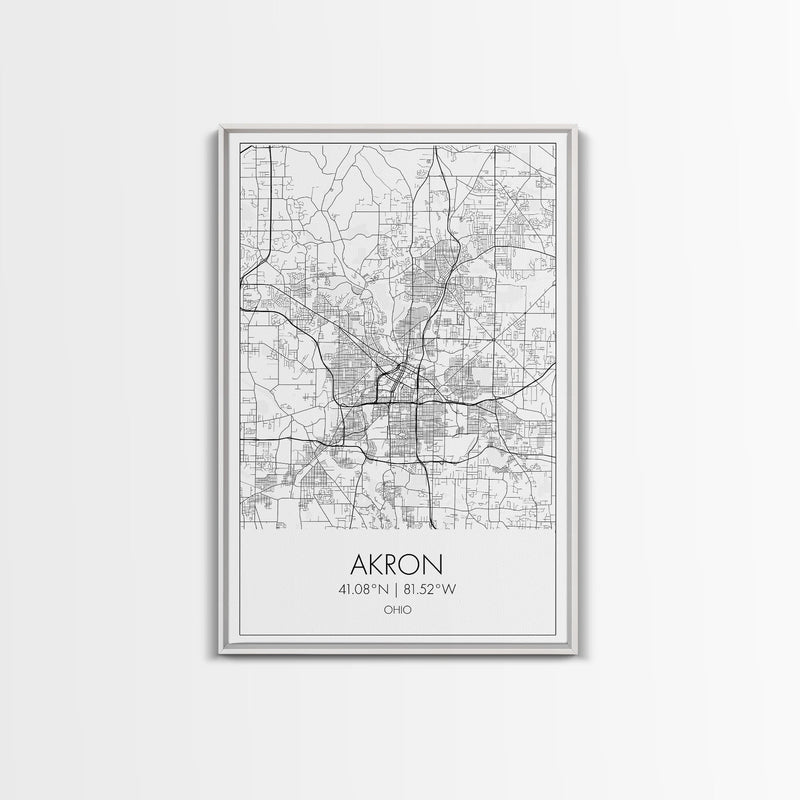 Akron Street Map, Akron Map, Map Wall Art, Office Wall Art, City Map Print, Minimalist, Modern Art, Wall Art, Canvas Print, Canvas Wall Art