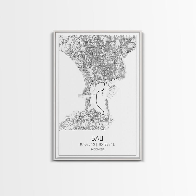 Bali Street Map, Indonesia Map, Asian City Wall Art, Travel Gift, Living Room Art, Minimalist Art, Wall Art, Canvas Print, Canvas Wall Art