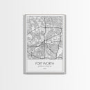 Fort Worth Street Map, Texas Map, City Map Art, Minimalist Art, Wall Art, Canvas Print, Travel Wall Art, Gifts For Women, Man Cave Décor