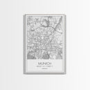 Munich Street Map, Germany Map, Europe City Map Art, Modern Art, Wall Art, Canvas Print, Dorm Wall Décor, Holiday Gift, Travel Wall Print