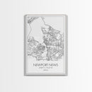 Newport News Street Map, Virginia Map, City Map Art, Modern Art, Wall Art, Canvas Print, Home Wall Décor, Girl Graduation Gift, Travel Art