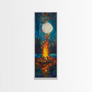 Moonlit Campfire Framed Canvas Print moody art mountain painting above couch art rustic wall art tall narrow art