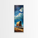 Vintage Covered Wagon Painting Framed Canvas Print, Rustic Wall Art, Farmhouse Art, Moody Art, Landscape Painting, Southwest Wall Art