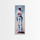 Western Cowboy in White Framed Canvas Print, Rustic Wall Art, Moody Art, Southwest Wall Art, Vintage Horse Art, Extra Wide Art