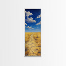 Golden Prairie Trail Framed Canvas Print rustic wall art, southwest wall art, landscape painting, farmhouse art, extra wide art, panoramic painting, above sofa art, wabi sabi art, Joshua tree art