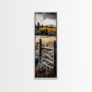 Rustic Mountain Fence Framed Canvas Print, Birch Tree Art, Fall Landscape Painting, Moody Art, Farmhouse Art, Above Sofa Art