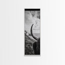 Highland Bull, Coastal Landscape, Framed Canvas Print, rustic decor, mountain painting, farmhouse art, moody art, wabi sabi wall art