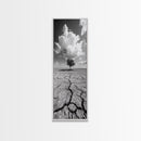 Lone Tree, Cracked Earth, Framed Canvas Print, wabi sabi art, moody art, landscape painting, above bed wall art,minimalist art, extra wide art