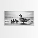 Duck family, bird art, whimsical art, coastal decor, nature painting, extra wide art, panoramic art, above couch art, framed canvas print