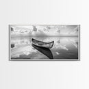 Tranquil Canoe Reflection, lake Tahoe art, nautical decor, seascape painting, coastal landscape art, panoramic painting, framed canvas print