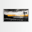 Windmill Sunset, windmill wall art, rustic decor, farmhouse art, landscape painting, extra wide art, framed canvas print, panoramic art