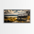Seaside Wagon, coastal decor, nautical wall art, Maine oil painting, rustic wall art, landscape painting, extra wide art, framed canvas print