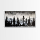 Pine Tree Forest, Moody Landscape Painting, Black and White Wall Art, Nature Wall Art, Extra Wide Art, Framed Canvas Print, Rustic Decor