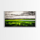 Marsh Landscape Painting, Green Wall Art, Nature Artwork, Panoramic Art, Extra Wide Art, Framed Canvas Print, Rustic Home Decor