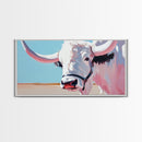 Longhorn Cow Portrait, Rustic Farmhouse Wall Art, Southwest Decor, Western Painting, Framed Canvas Print, Country Living Gift Idea