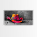 Vibrant Cowboy Hat Framed Canvas Print | Western Wall Art | Chicano Art | Moody Art | Southwest Decor | Rustic Art | Extra Wide Art