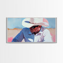Cowboy Painting, Western Art, Rustic Wall Art, Coastal Cowgirl Art, Lofi Art, Chicano Art, Framed Canvas Print, Extra Wide Art, Panoramic Art
