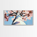 Cherry Blossom Painting, Birch Tree Art, Pink Wall Art, Botanical Prints, Extra Wide Art, Canvas Print, Above Sofa Art, Horizontal Wall Art