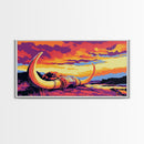 Longhorn, skull, desert scene, rustic cow skull, western wall art, fall decor, extra wide art, cowboy aesthetic, framed canvas print