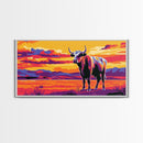 Bull, cattle, western ranch, cowboy lifestyle, moody colors, rustic home decor, scenic landscape, extra wide art, canvas print
