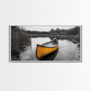Rustic Canoe on Lake, coastal landscape art, lake Tahoe art, wabi sabi wall art, extra wide art, nautical decor, rustic art, Framed Canvas Print